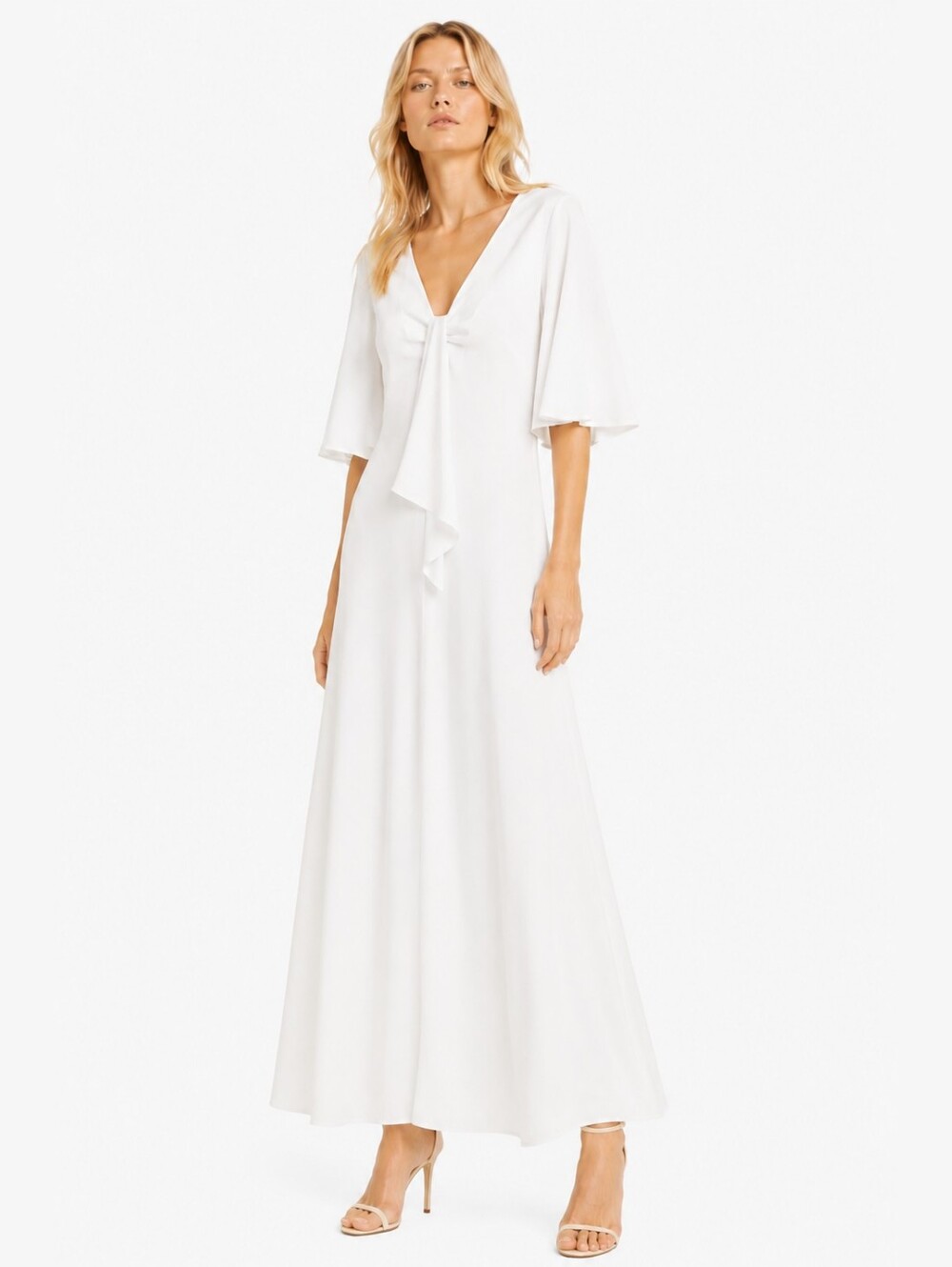 NWT Zara Size S White Elegant Silk Feel Long Draped Dress With Front Slit